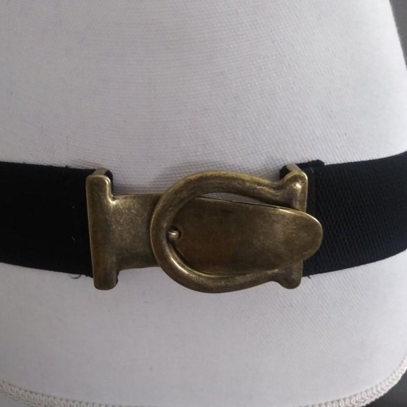 Accessories - Black stretch belt with  brass buckle